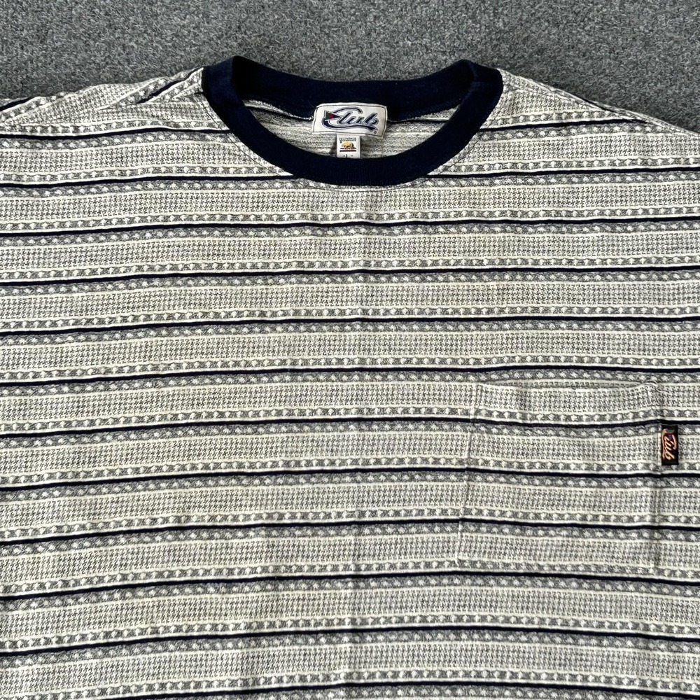 Club Shirt Mens Large Textured Stripe Pocket Crew Tee USA California Vintage